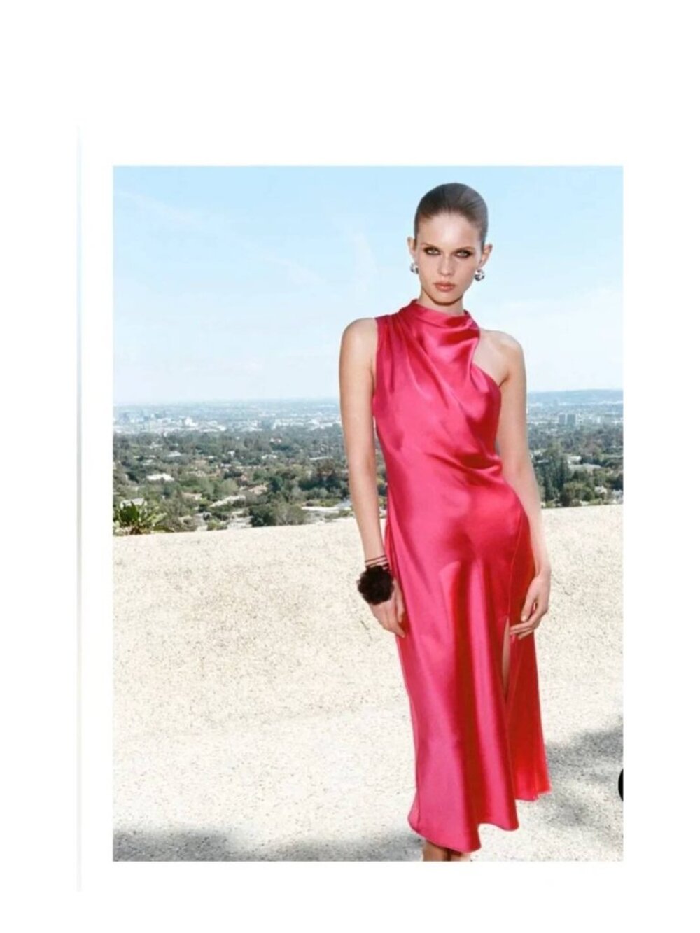 Zara Dress Hot Pink Satin Midi Size XL Elastic Waist Drape Satin 3170/399 NWT